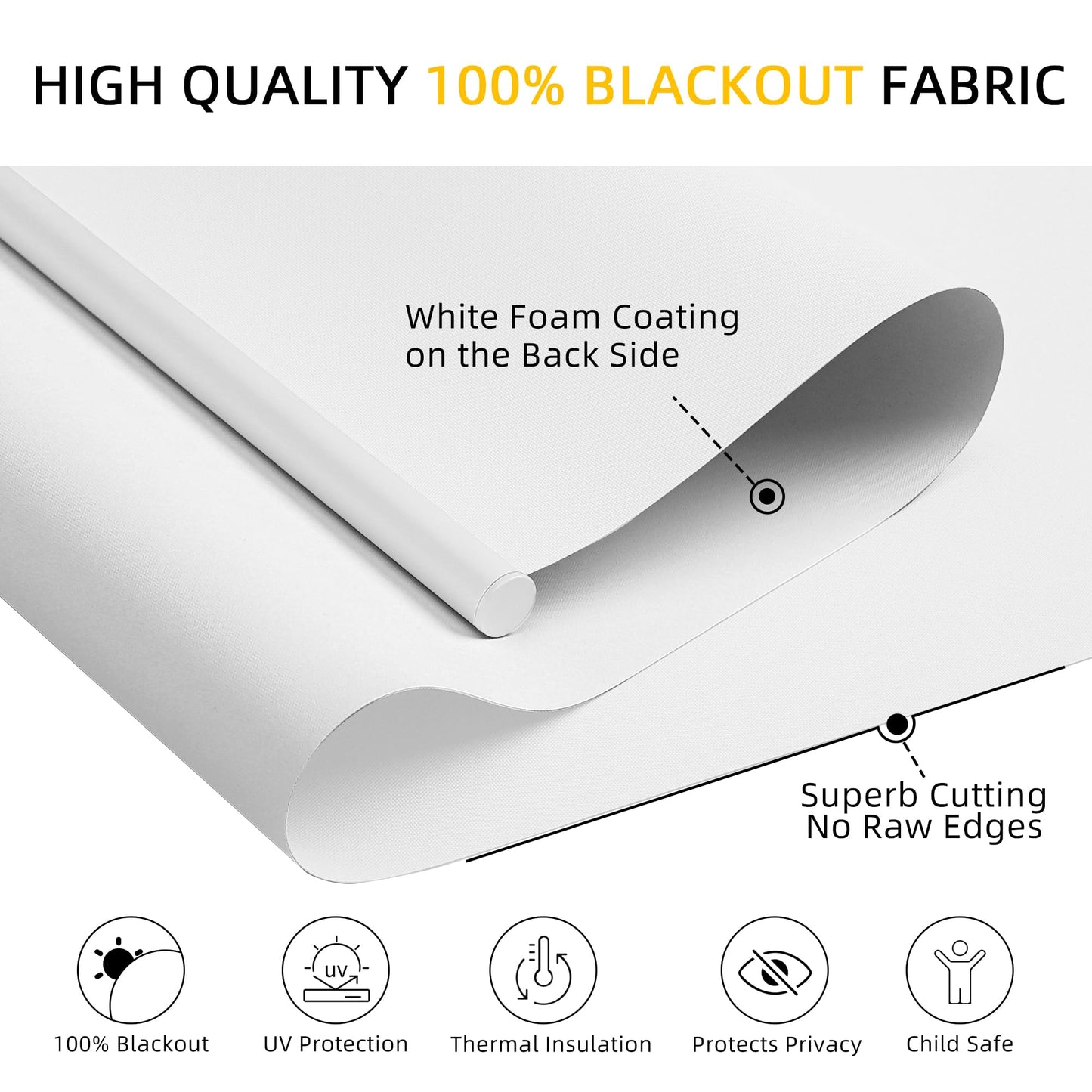 ChrisDowa Cordless Blackout Roller Shades for Windows, Thermal Insulated UV Protection Pull Down Shades, Total Blackout Window Blinds for Home, Office, Bedroom, Door (34" W x 72" H, White)