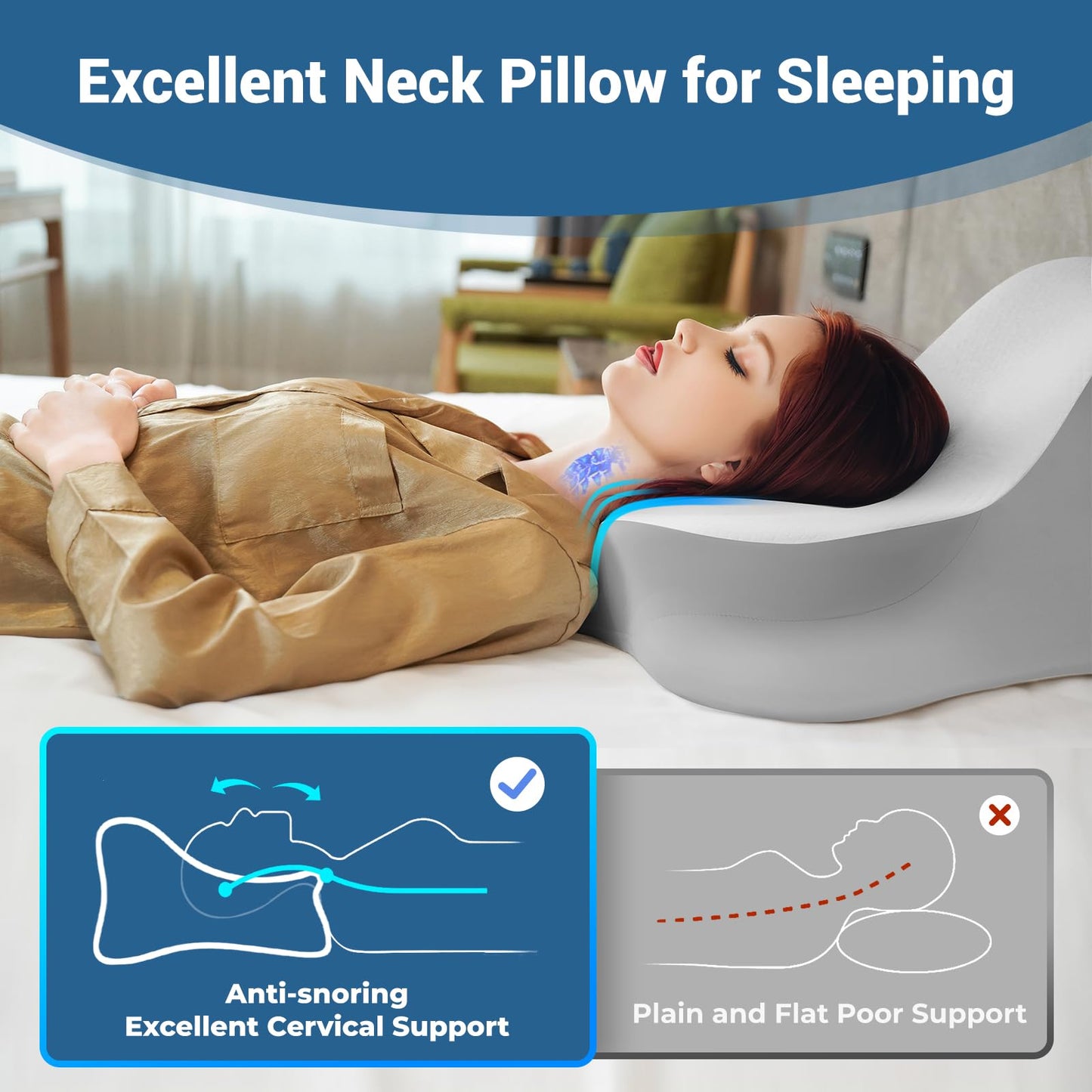 WOGAHEV Reading Pillow for Bed, Lying, Leaning and Prone, Ergonomic Memory Foam Bed Wedge Pillow for Headboard, Chin & Back Support Pillows on Bedrest Couch Floor- Off-White