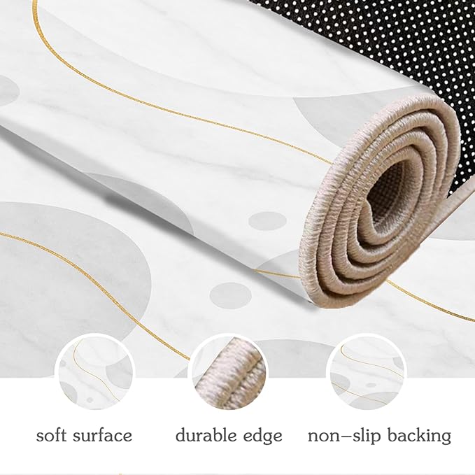 Minimalist Marble Rug - 8x10 Area Rugs, Abstract Marble Living Room Area Rugs, Modern Luxury Bedroom Rug, Washable & Non Slip Large Carpet Home Decor