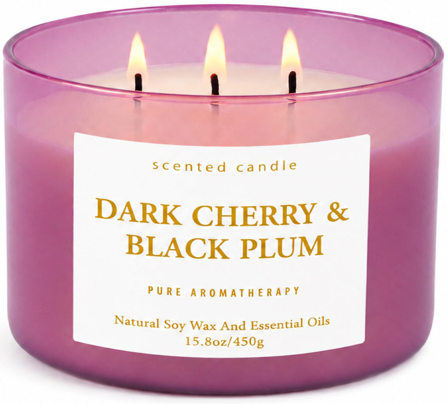 Dark Cherry Black Plum 3-Wick Soy Candle, 15.8 oz Scented Candle for Home