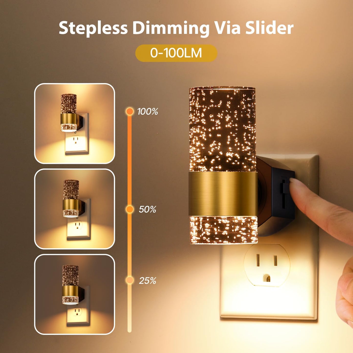 TOSZMOK Night Lights Plug into Wall, 2 Pack Dimmable Plug in Night Light with Dusk to Dawn Sensor, 0-100LM Adjustable LED Nightlight, 3000K Warm White Acrylic Night Light for Bathroom Bedroom Hallway