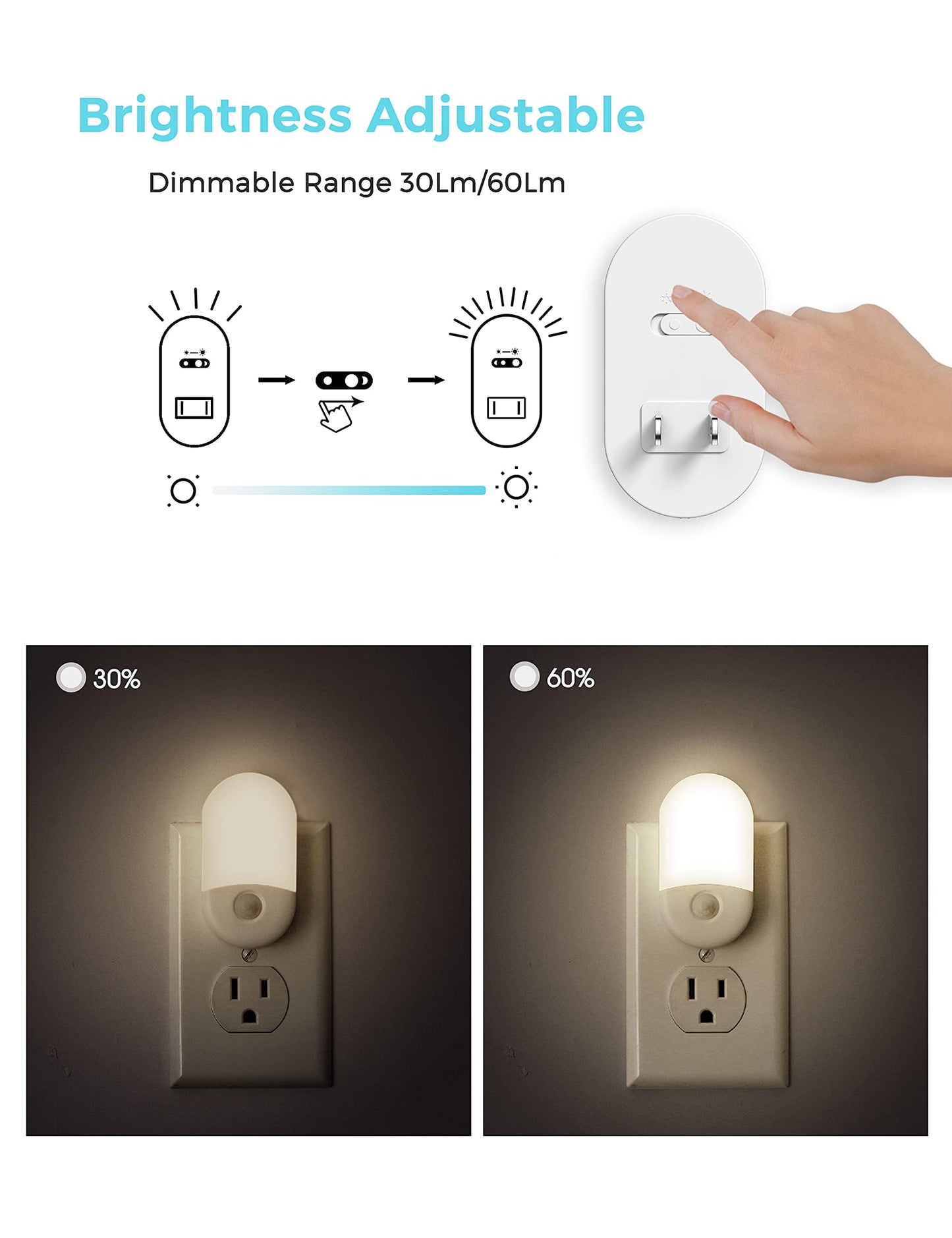 L LOHAS LED Night Light, Adjustable Brightness Night Light, Daylight Bright White Nightlight Plug in for Nursery Kids Bedroom Bathroom Nightlight, 4 Pack