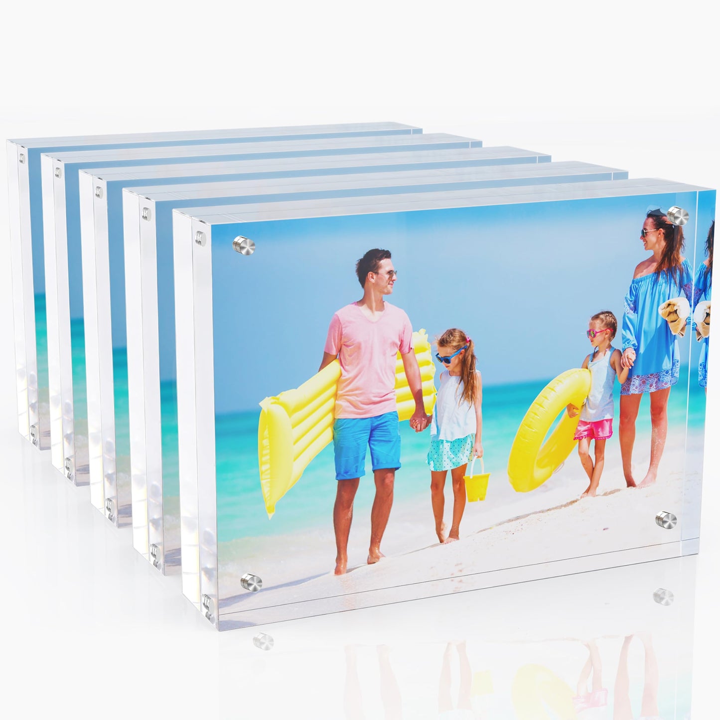 laapee 4x6 Inches Acrylic Picture Frames 5 Pack, Double Sided Magnetic Photo Frames,Free Standing on Desk or Table Clear Picture Frames