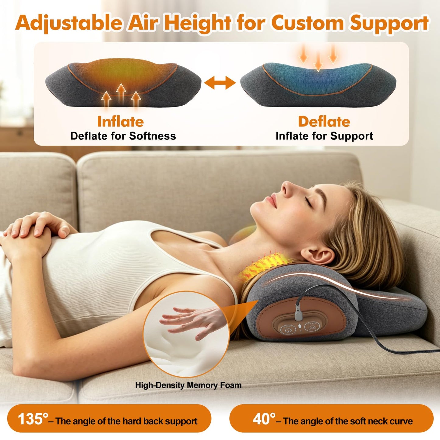 Moozerka 3 in 1 Cervical Neck Pillow Massage,Ergonomic Memory Foam Neck Cervical Traction Device,Portable Deep Tissue Relief Gift for Men and Women