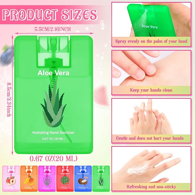 Dansib 24 Pcs Hydrating Hand Sanitizer Spray Bulk Travel Size Hand Sanitizer Mini Scented Spray Refillable Pocket Portable for Women Teacher Nurses Coworker Guests Birthday Christmas