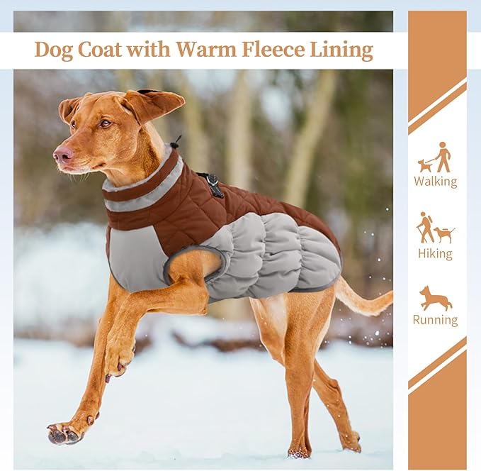 OUOBOB Dog Jackets for Large Dogs, Large Dog Winter Coat, Pet Cold Weather Coats, XXXL Pet Jacket with D-Ring, Waterproof Coat with Back Zipper,Snowsuit Labrador German Shepherd Doberman,Brown,XXXL