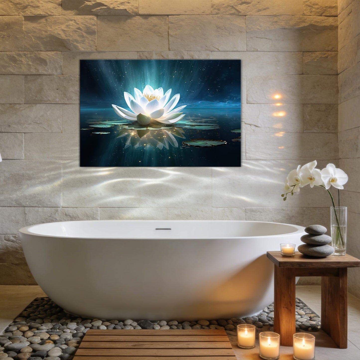 Zen Canvas Wall Art Glowing White Lotus Flower Picture Print Calming Spiritual Botanical Paintings for Living Room Bedroom Bathroom Decor(Artwork-5,12"x18")