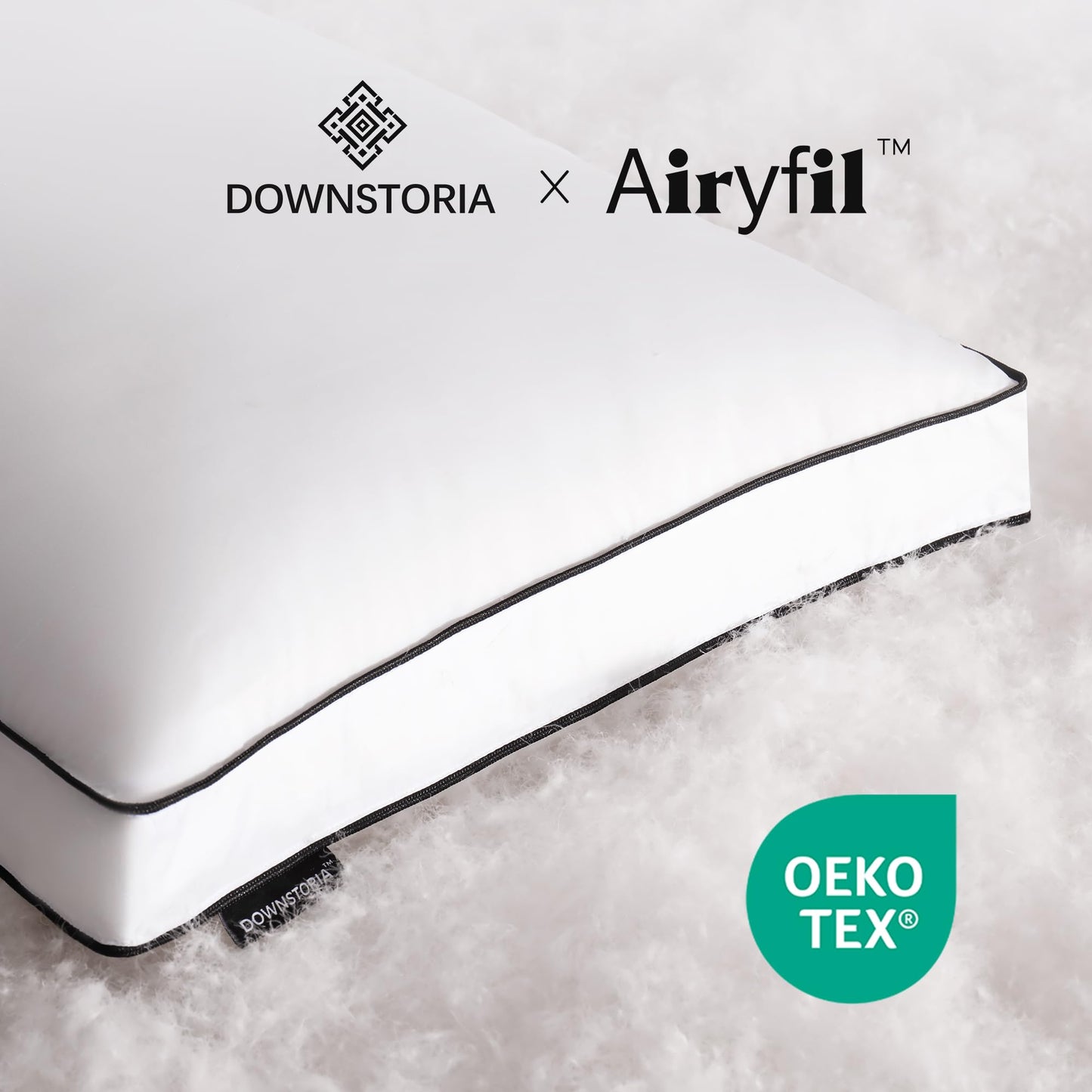 DOWNSTORIA Feather Down Pillows Queen Size Set of 2 with Gusset, Luxury Hotel Collection Bed Pillow 2 Pack, Down Surrounded Gusseted Pillows for Sleeping, Soft for Side, Back Sleepers 20x30 in.