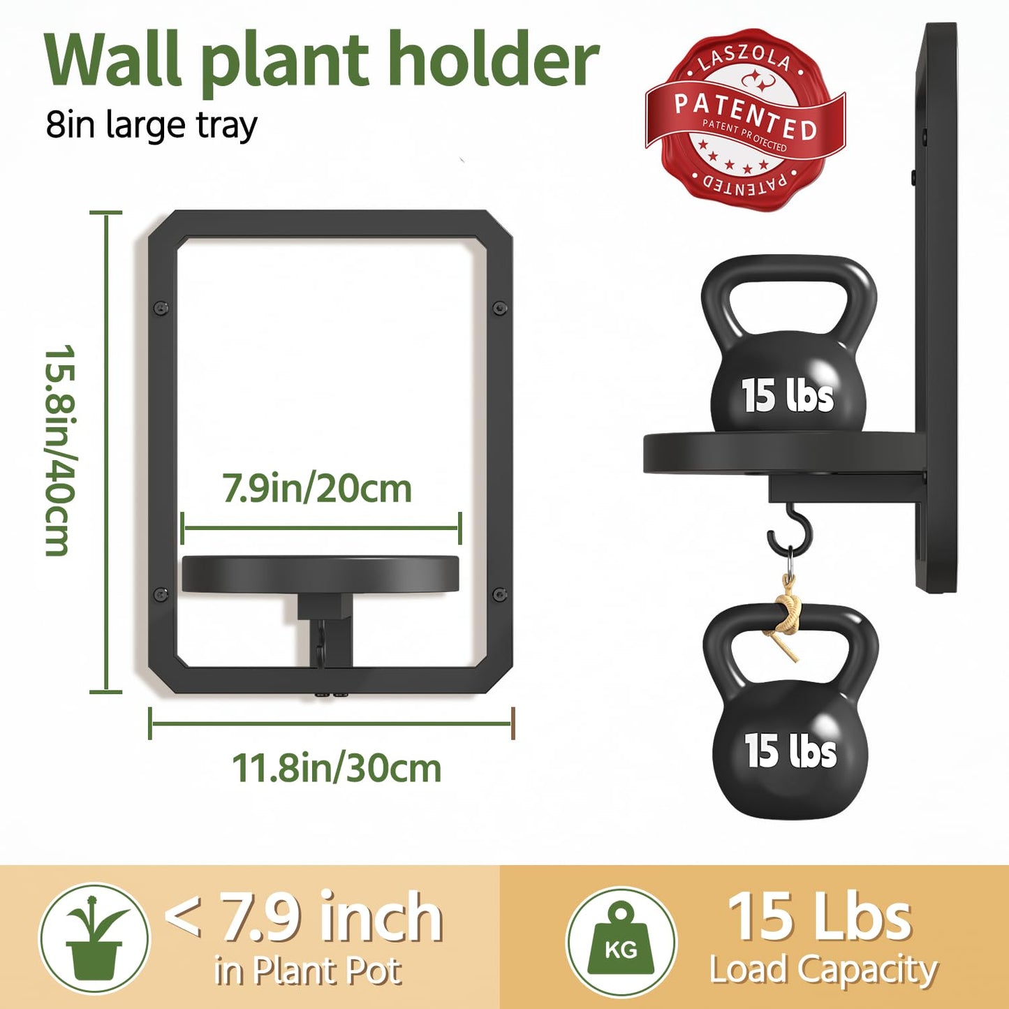 LASZOLA Plant Picture Frame Holder Wall Mount Indoor Window with 3 Grow Light, 3 Pack Modern Floating Flower Stand Shelf with Hooks, Metal Hanger Display Decor for Living Room, Black