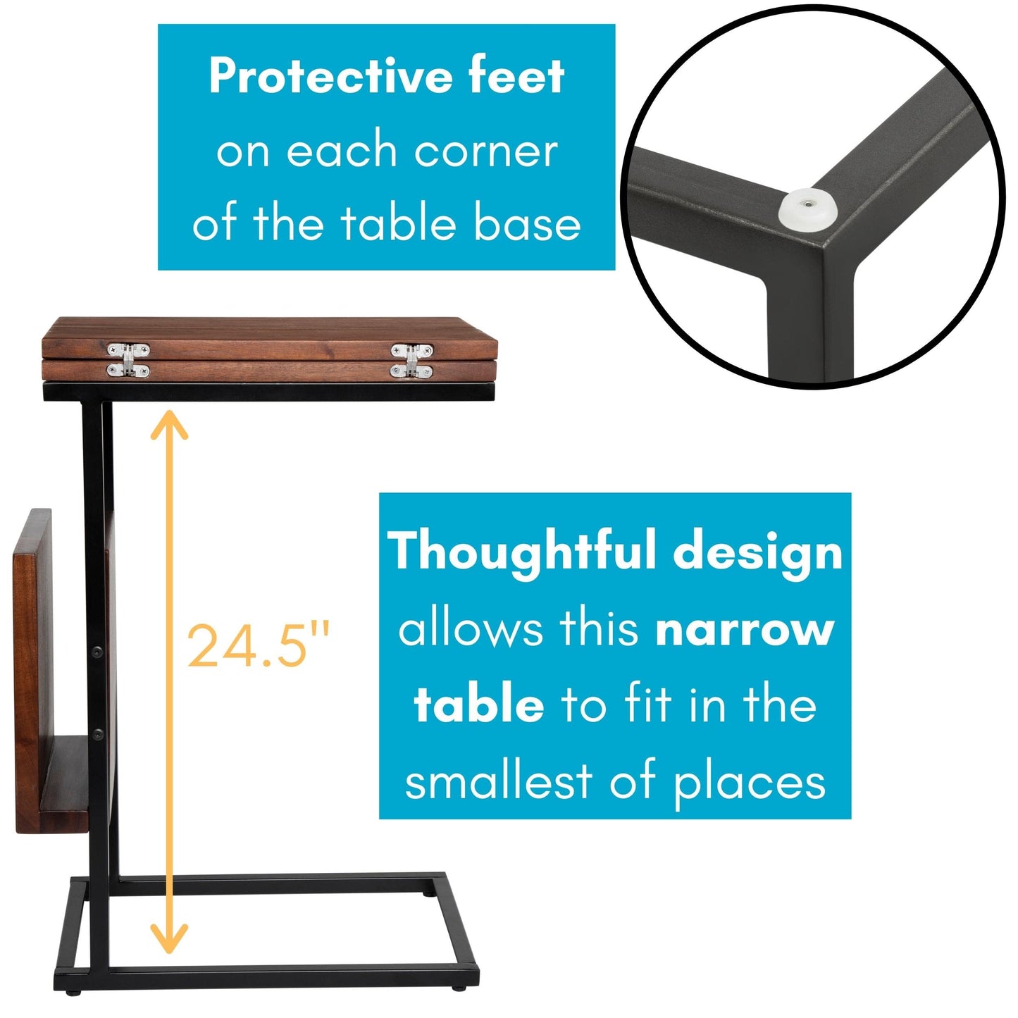 BIRDROCK HOME Acacia Wood Expandable C Shaped Side Table with Phone & Tablet Stand - Laptop TV Tray - Couch Desk - Bed Sofa Snack End Table - Living Room Chair