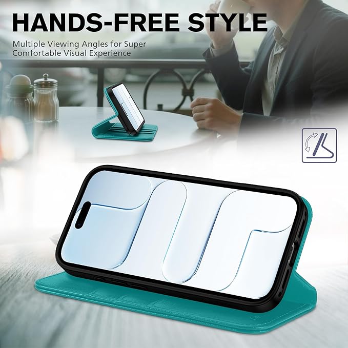 TUCCH Case Wallet for iPhone Air (6.5-Inch) 2025, 3 Card Slots | Kickstand | RFID Blocking | PU Leather | Protective Flip Folio Cover | TPU Shockproof Interior Shell | Cyan