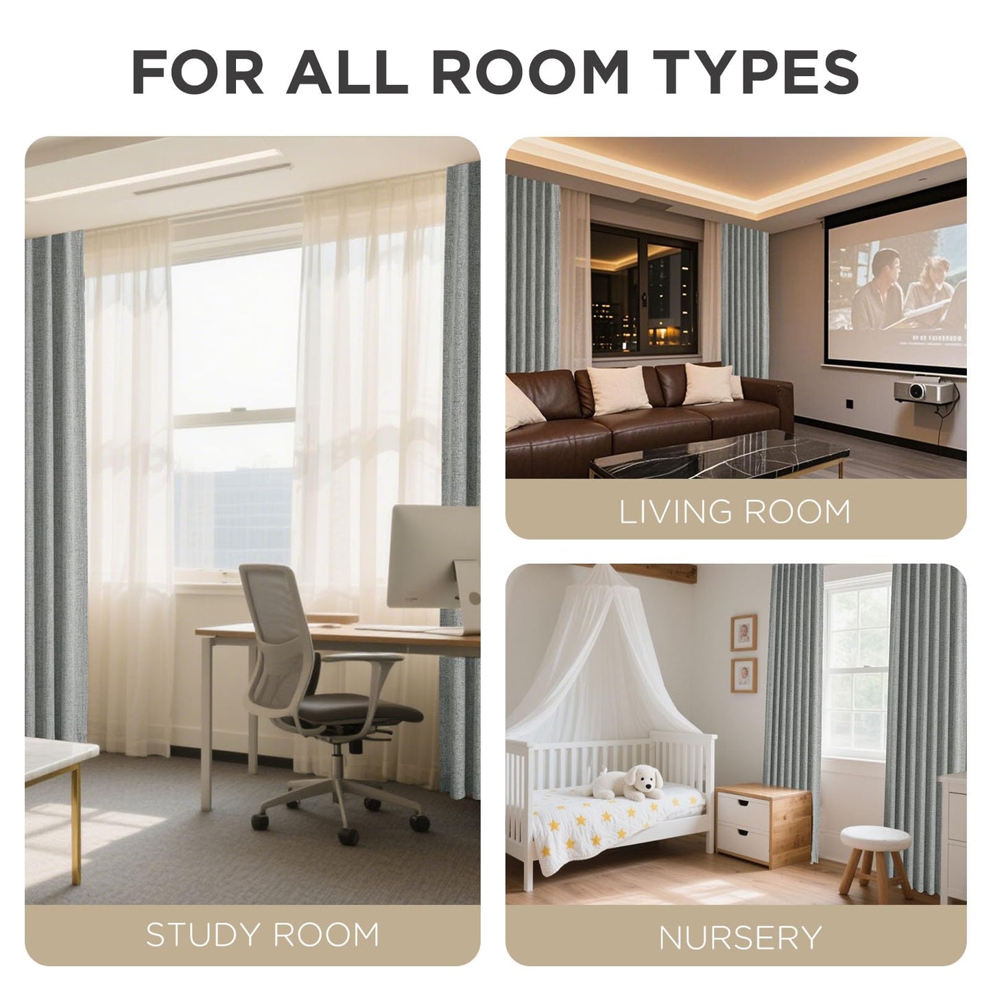 Joydeco Blackout Curtains for Bedroom - 100% Light Blocking 2 Panels Light Grey Drapes 37" W x 84" L, Thermal Insulated Room Darkening Curtains, Linen Textured for Living Room, Rod Pocket & Back Tabs