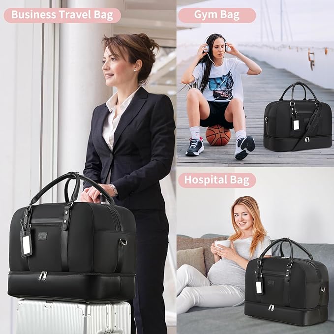 Wogarl Weekender Bags for Women Large Canvas Overnight Bag Travel Duffel Bags Carry on Shoulder Weekend Bag with Shoe Compartment for Travel Night Flight Daily Use