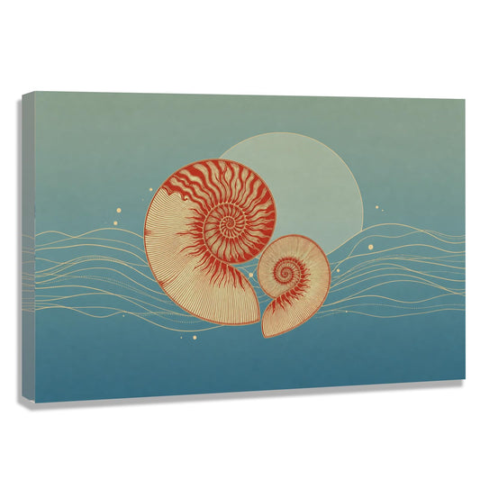 Nautilus Shell Coastal Bold Spiral Sea Print Wall Art Canvas Print Coastal Decor for Bathroom (Framed,8x12inch)
