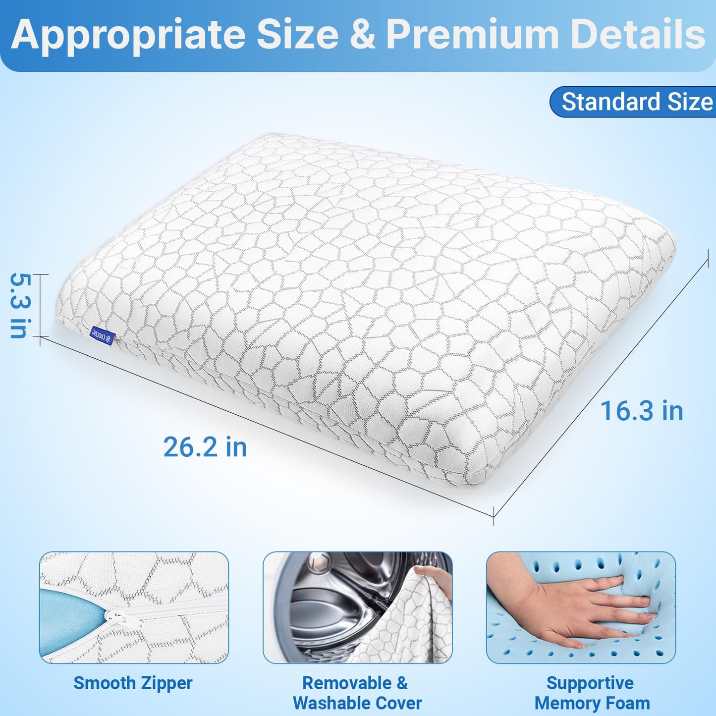 TranquilMoments Memory Foam Pillows, Bed Pillow for Side,Back and Stomach Sleepers,Neck Pillow for Sleeping with Removable and Machine Washable Cover, Standard Size (1 Pack)