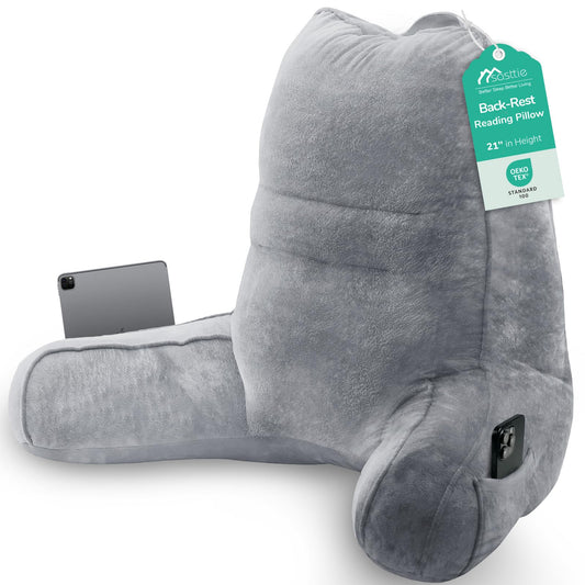Sasttie Reading Pillow, Pillows for Reading or Relaxing – Ergonomic Support for Head, Neck, Back, and Lumbar, 21-Inch, Dark Grey