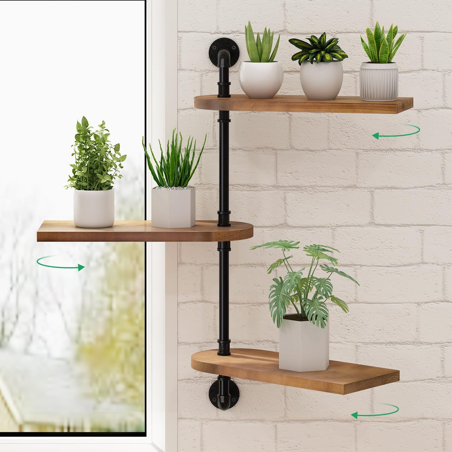 OtGalk 3-Tier Rotating Window Plant Shelf,Wooden Indoor Plant Stand