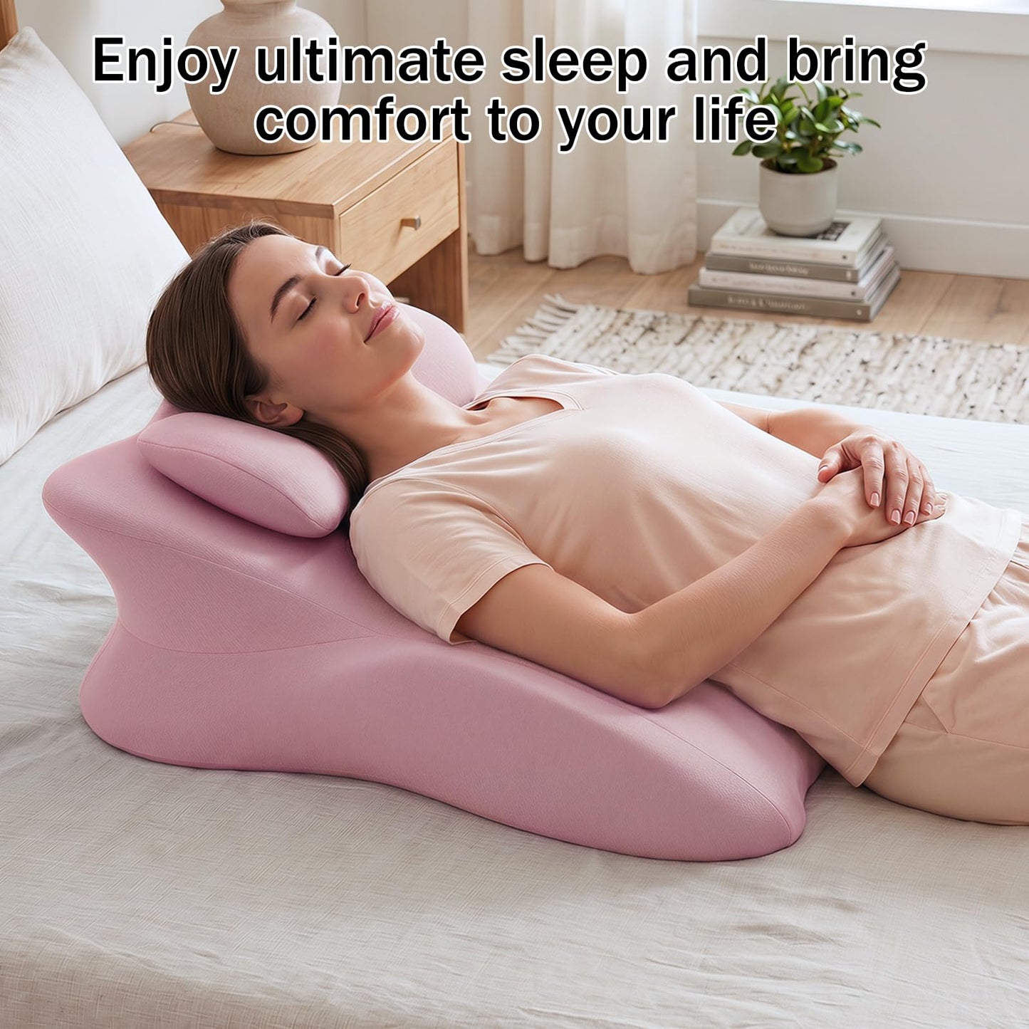 cjc Ergonomic Memory Foam Wedge Pillow Adjustable Reading Pillow for Sleeping Bed Support Prone Pillow for Back Pain with Neck Support,Multi-Position Support Pillow with Removable Cover (Pink)