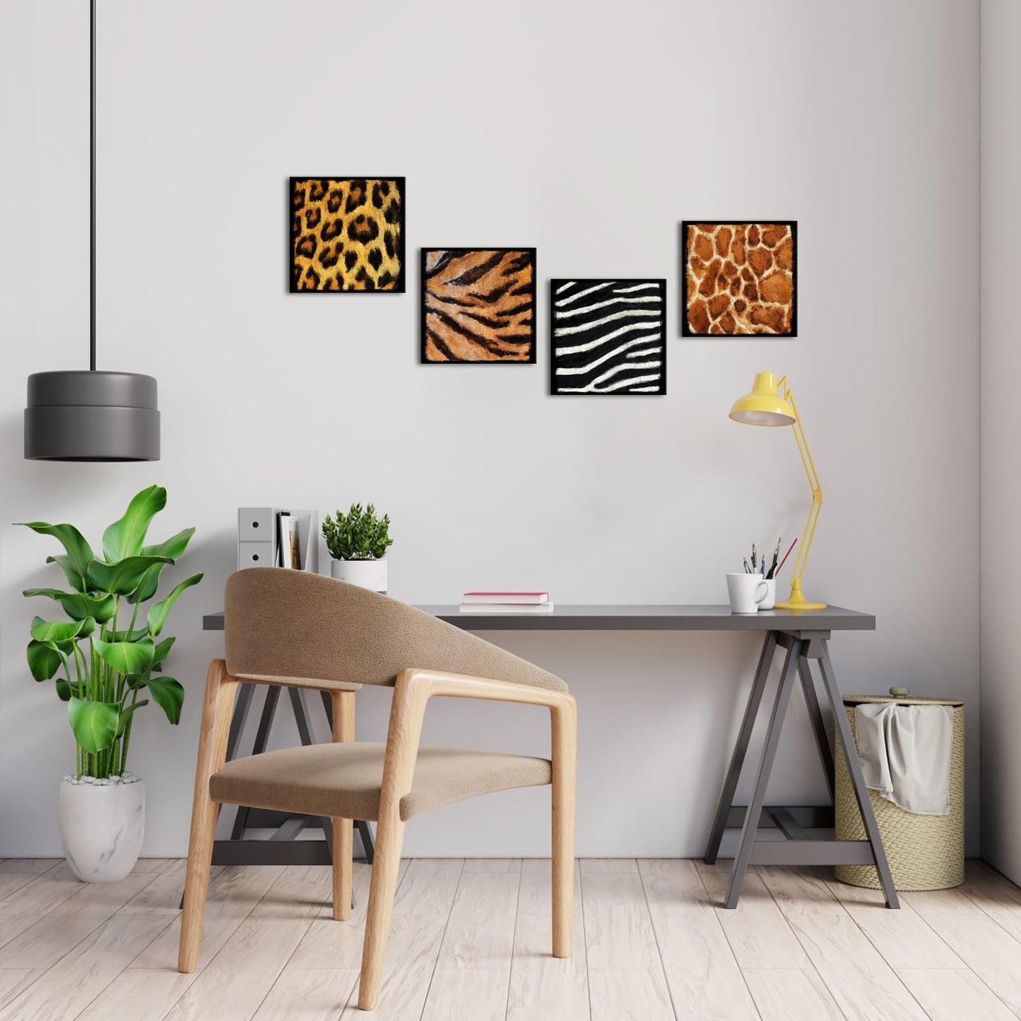 Visual Art Decor African Animal Prints Bathroom Decor Canvas Wall Art Giraffe Leopard Cheetah Zebra 4 Pieces Safari Bedroom Living Room Wall Decor Framed