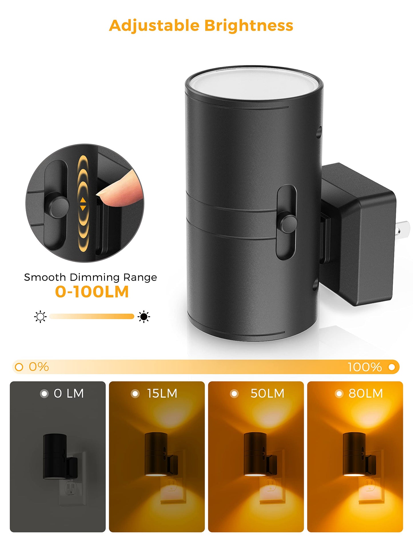 L LOHAS LED Night Light, Amber Nightlight, Dimmable Night Light, Light Sensor, Yellow Nightlight, 0-100LM, Sleep Light for Kids, Soft & Warm Light for Bedroom, Bathroom, 2 Pack