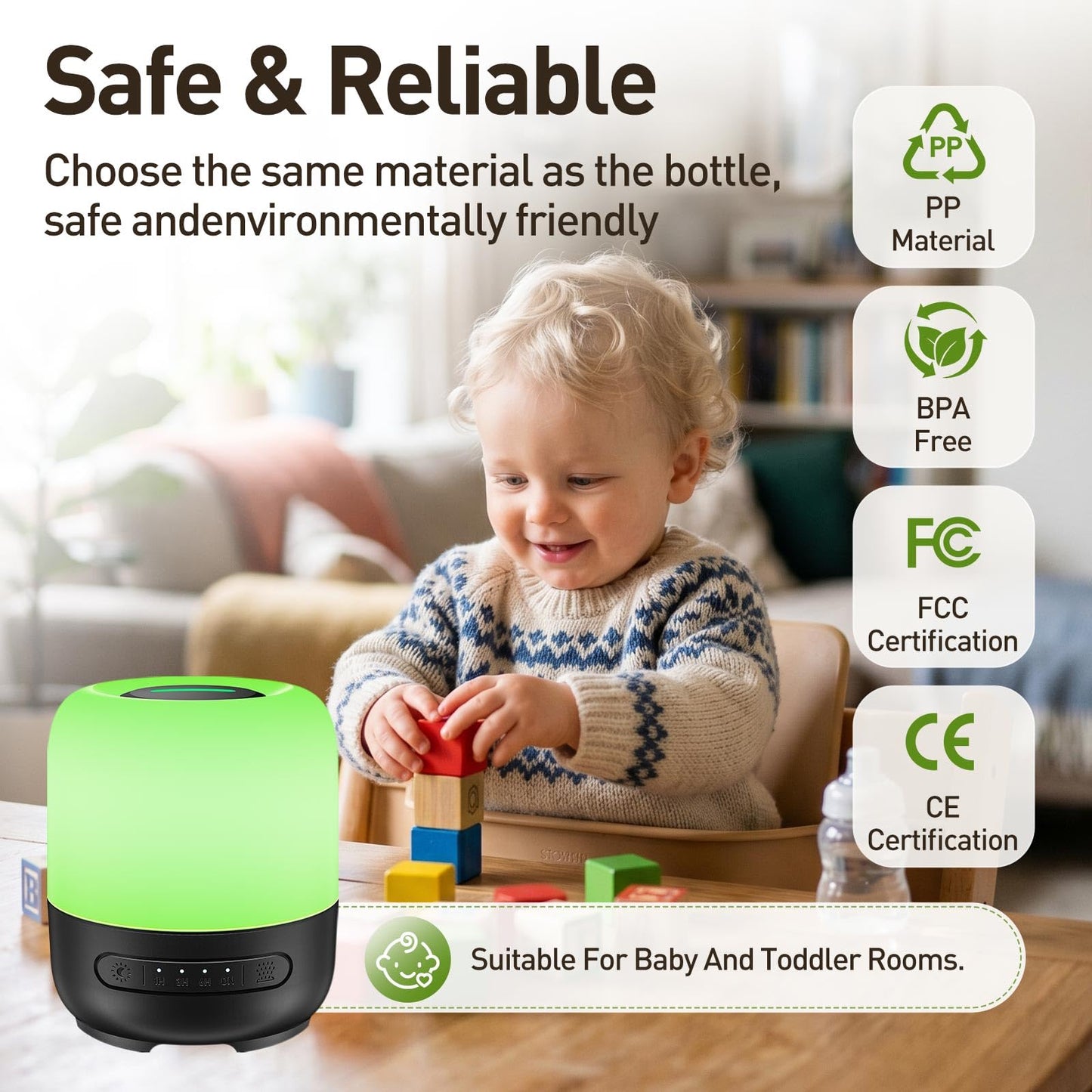 YEADOU Essential Oil Diffuser, 300ml Ultrasonic Aromatherapy Oil Diffuser & Humidifier with 7 Color Night Lights, Quiet 20dB Operation for 12 Hours, for Home, Bedroom, Office (2)