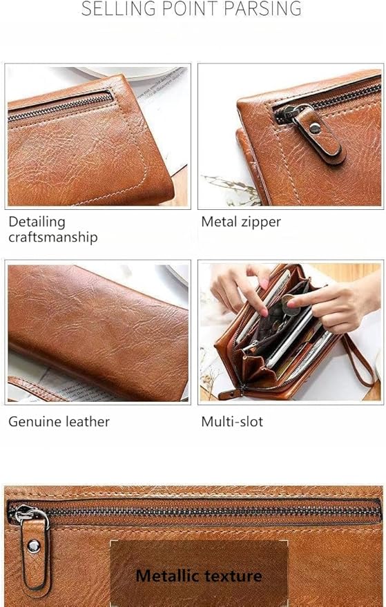 Vyrnox Genuine Leather Women's Long Vintage Zipper Money Clip Clutch Bag with RFID Blocking Coin Purse for Women Including Gift Box (Green)