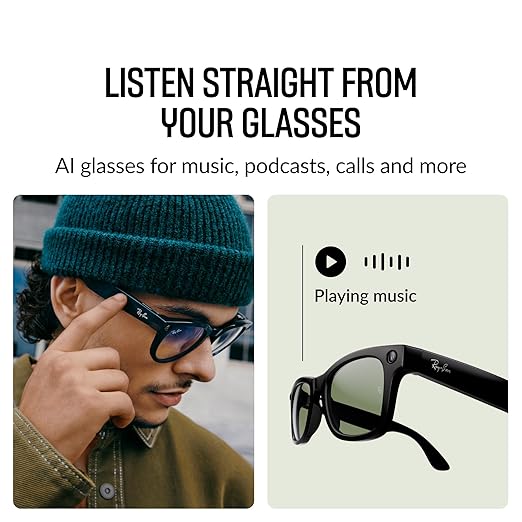 Ray-Ban Meta (Gen 1), Wayfarer, Matte Black | Smart AI Glasses for Men, Women - 12 MP Camera, Open-Ear Speakers, Video Recording, Bluetooth - Polarized Gradient Graphite Lenses - Wearable Technology