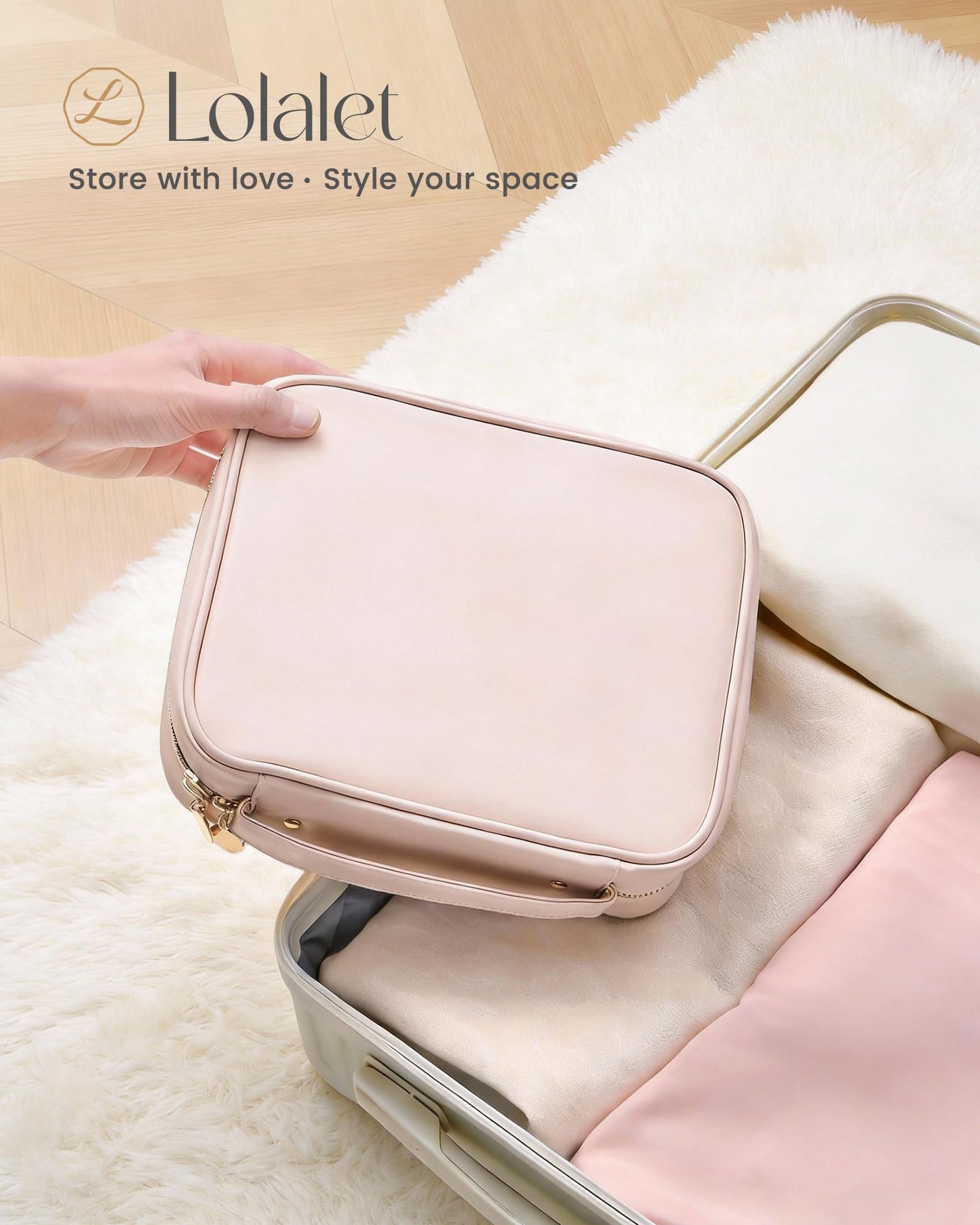 Lolalet Travel Jewelry Notebook Organizer Case, Large Jewelry Binder Book with Individual Pouches, Portable Leather Zippered Bag for Storage of Earring, Ring & Necklace, Gift for Women -Apricotpink