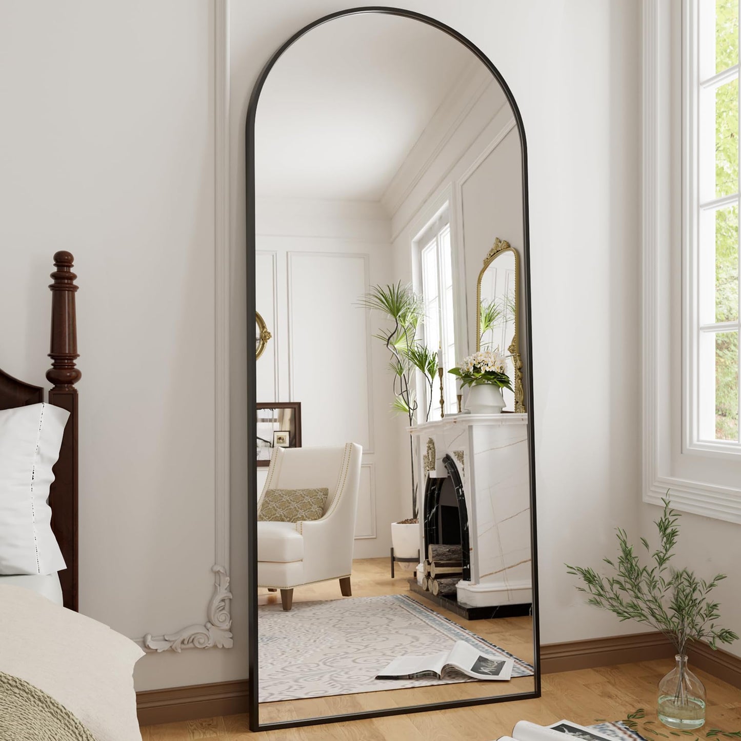OGCAU Full Length Mirror, 70"x26" Arched Full Body Floor Mirror with Stand, Hanging or Leaning, Standing, Wall Mounted with Aluminum Frame for Bedroom Living Room (Black)