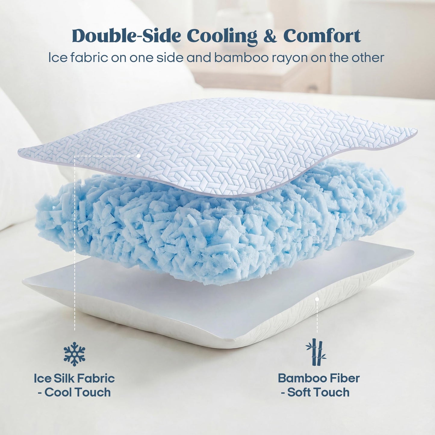 puredown® Cooling Pillows King Size Set of 2, Memory Foam Pillows Adjustable Firm Bed Pillows for Sleeping, Cool Pillow for Hot Sleepers with Zipper Removable Pillow Cover