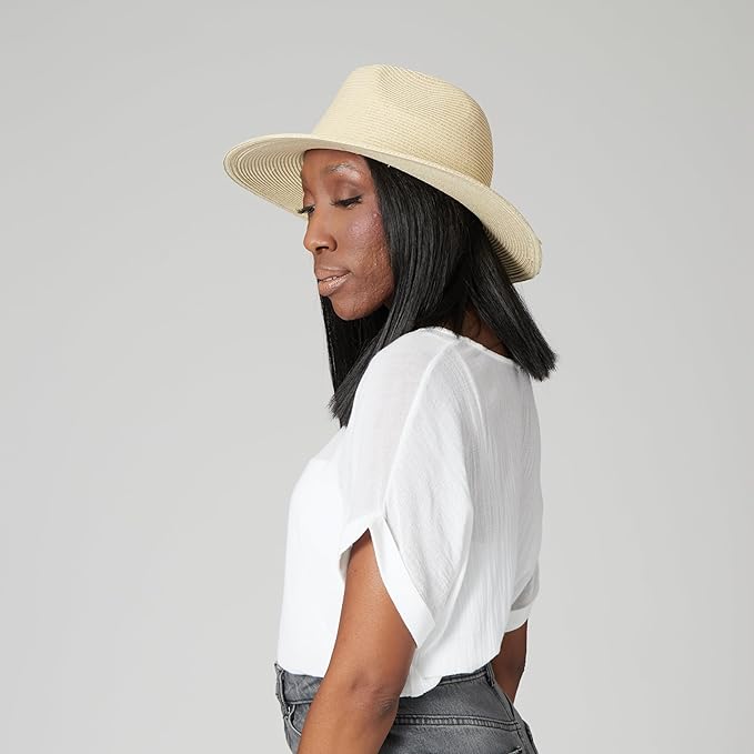 San Diego Hat Co. Women's Water Repellent Fedora with Tie (Natural) - UPF 50+ Sun Protection and Water Resistant