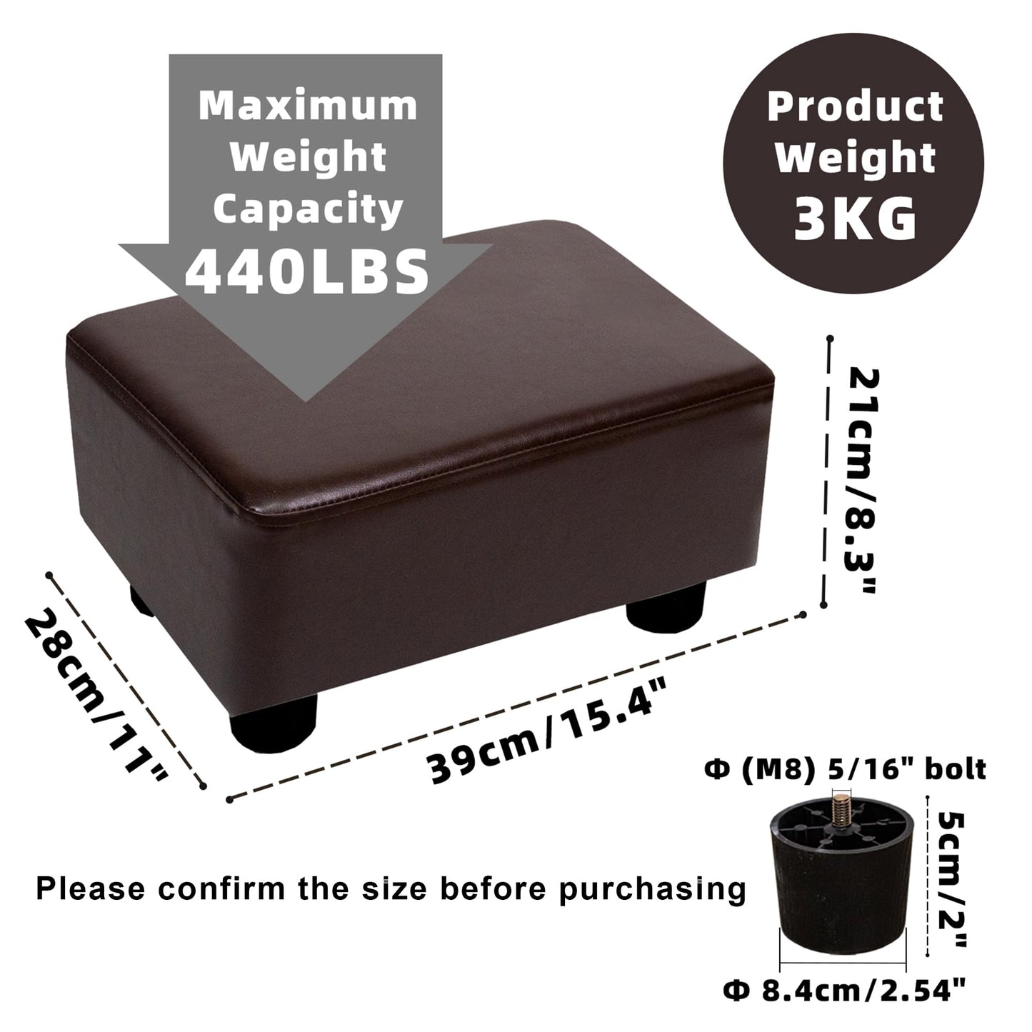 CAROLMADE Small Foot Stool Ottoman Footstool with Legs Under Desk Footrest for Living Room Bedroom and Office, Dark Brown