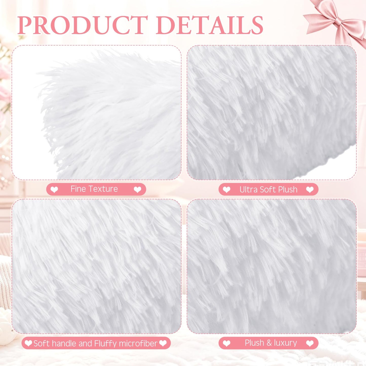 Mixweer 4 Pack Pink Bow Pillow Covers 18x18, Coquette Room Decor Soft Plush White Velvet Throw Pillow Covers, Cute Decorative Cushion Cases for Couch, Sofa, Bed, Girls Bedroom, Valentine’s Day Decor