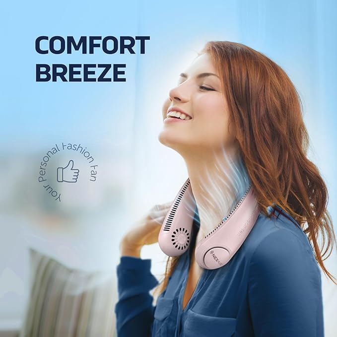 NEXAIR Portable Neck Fan -3 Speed Rechargeable Bladeless Neck Cooler, Pink Comfortable Lightweight, Personal Neck Fan For Women & Men Modern Design, Great Cooling Fan For Travel, Outdoors & Sports
