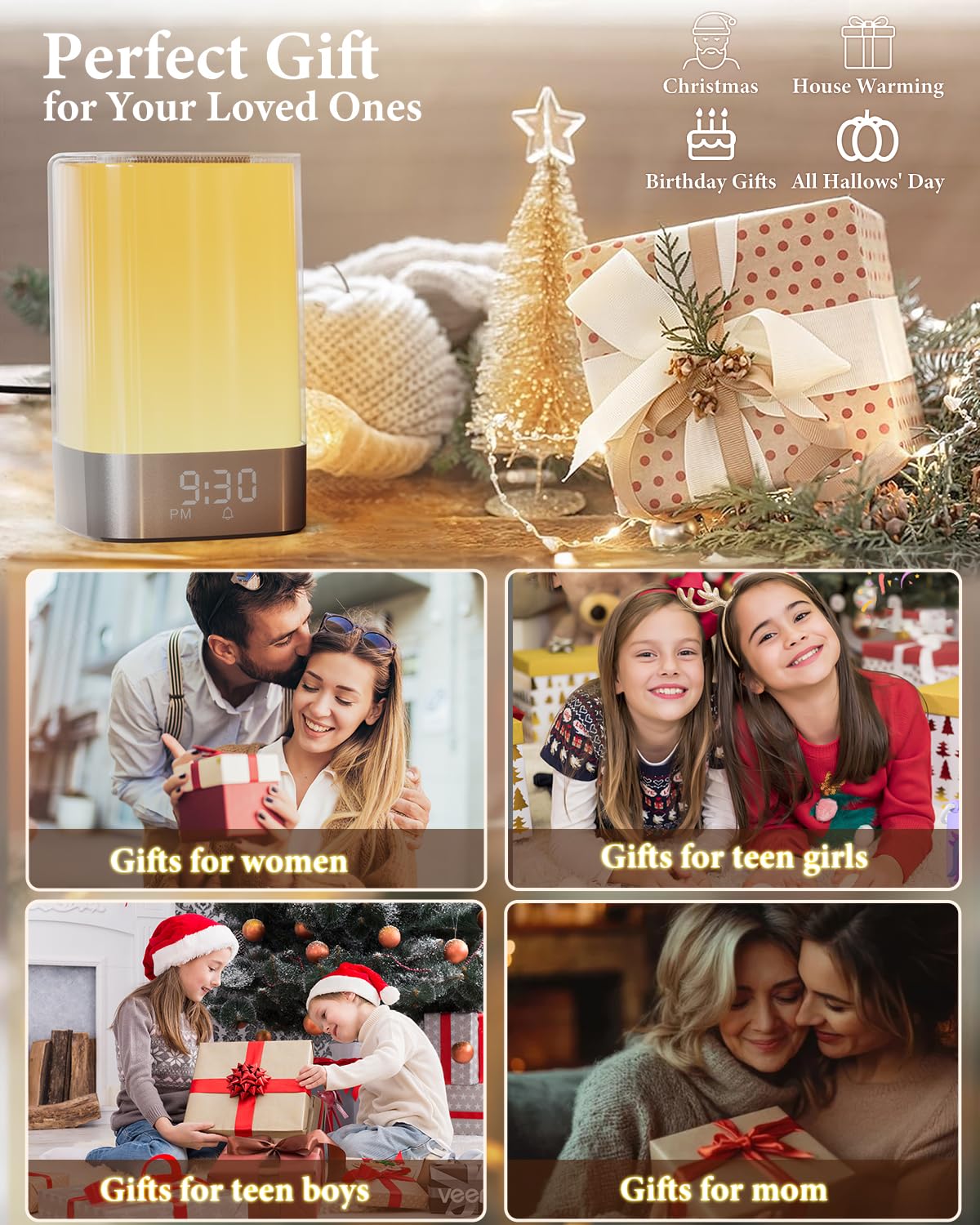Sound Machine Alarm Clocks for Bedroom with 32 Soothing Sounds, White Noise Machine for Baby & Adults Sleep,Bluetooth Speaker & Night Light for kids,App Control,Timer, Gift for Teens,Girls,Boys,Women