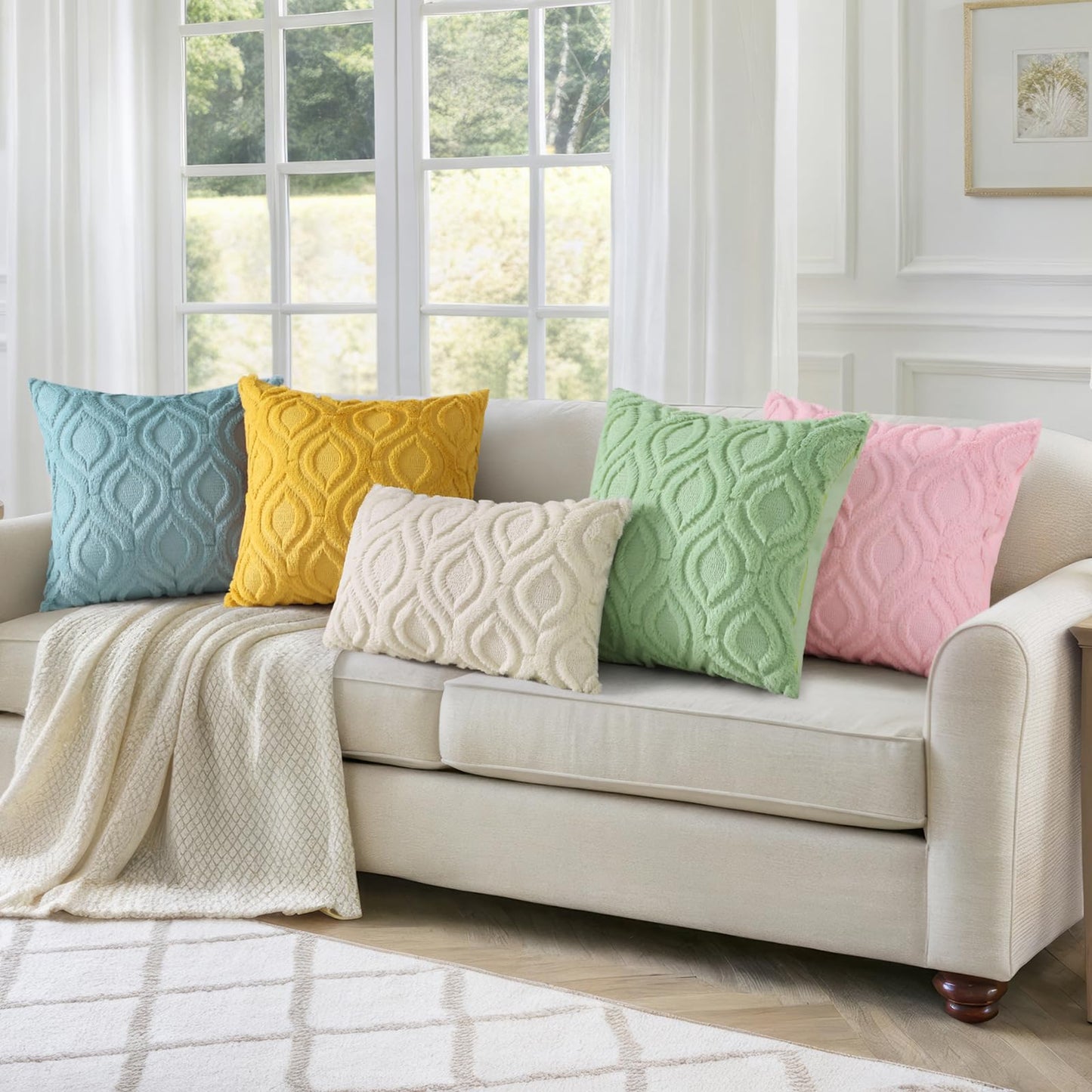 decorUhome Throw Pillow Covers 12x20 Inch Set of 2, Soft Plush Faux Wool White Solid Couch Pillow Covers, Accent Farmhouse Neutral Rectangle Pillow Cases for Sofa Bed Living Room