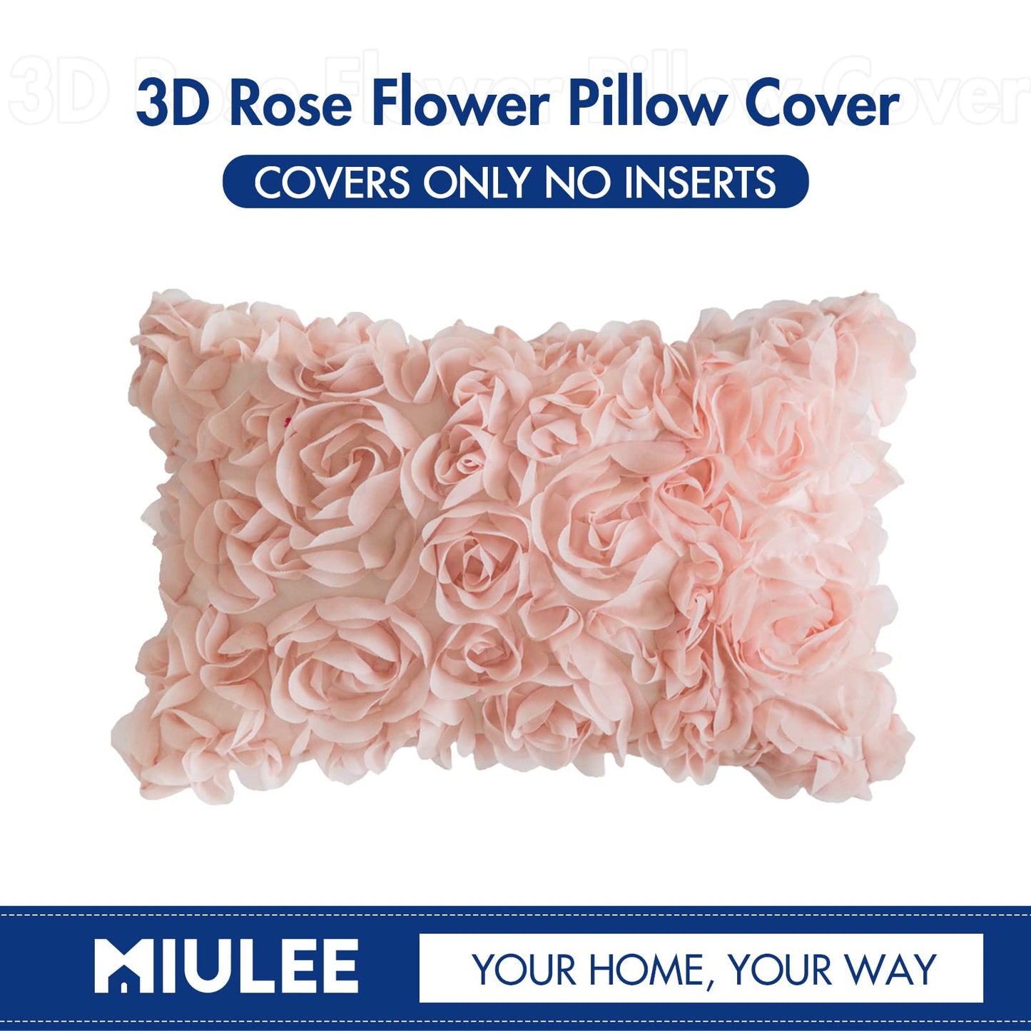 MIULEE Spring Romantic Stereo Chiffon Rose Flower Pillow Cover with New Pillow Inserts 12x20
