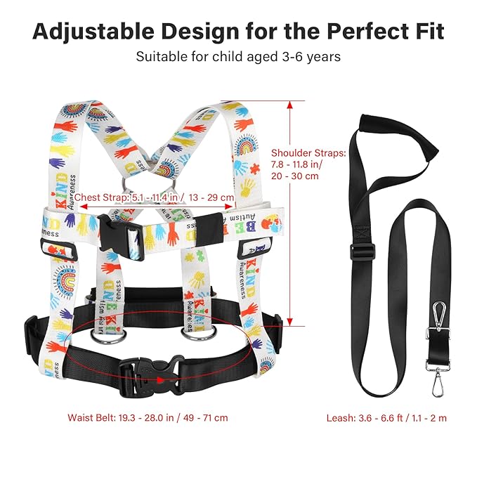 HOOMTREE Safety Walking Harness and Leash for Autism & Special Needs Kids Ages 3-6 with Easy-Adjust Tether + Emergency Grab Handle for Wandering Prevention & Calm Outdoor Adventures