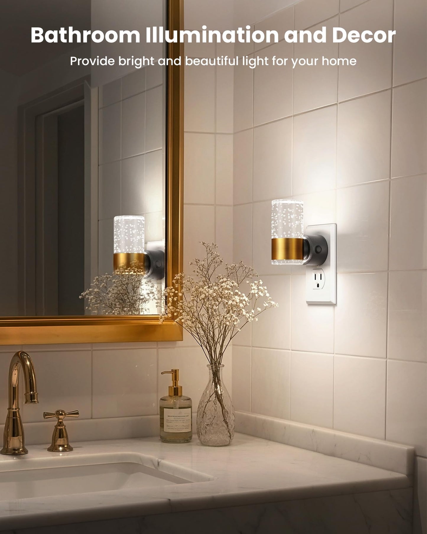 VOLISUN Night Lights Plug into Wall, Dimmable LED Night Light 3 CCT & 5 Brightness Levels, Acrylic Bubble Nightlight with Dusk to Dawn Sensor for Hallway, Bathroom, Stair, Nursery Gold 2 Pack