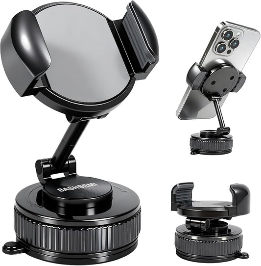 Adjustable Dashboard & Windshield Phone Mount – 360° Rotating Car Phone Holder with Strong Suction Cup, Anti-Slip Grip, Universal Fit Compatible with iPhone & Android Smartphones
