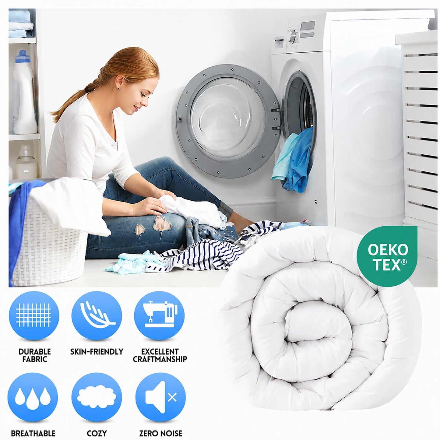 EASELAND Queen Size Down Alternative Comforter - Quilted Duvet Insert for All Seasons, Soft Lightweight with Corner Tabs, Summer Winter Warm Bedding, White 88×88 Inches