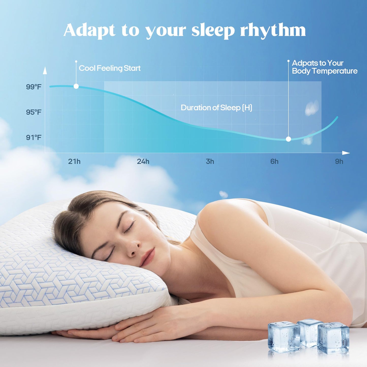 puredown® Cooling Pillows Queen Size Set of 2, Memory Foam Pillows Adjustable Firm Bed Pillows for Sleeping, Cool Pillow for Hot Sleepers with Zipper Removable Pillow Cover