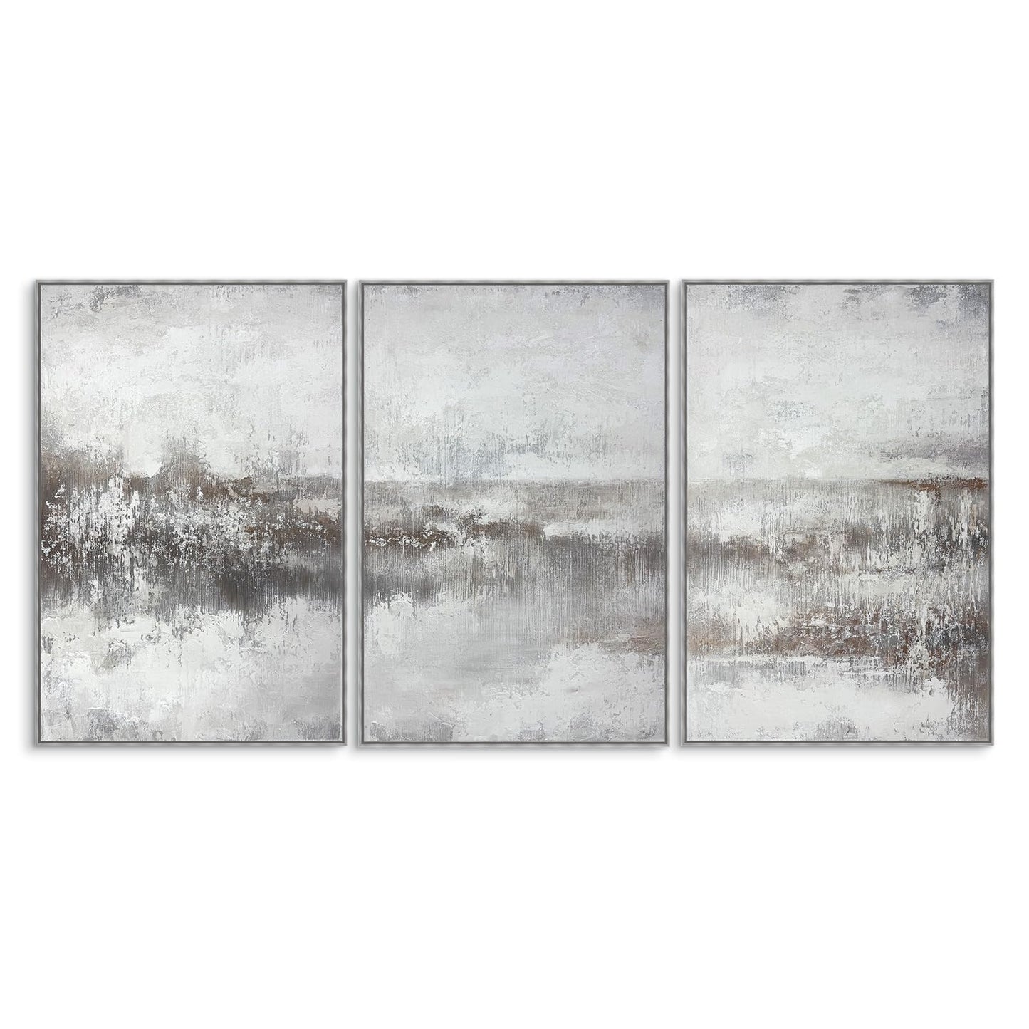 SAFERRYHOME Abstract Textured Wall Art Hand Painted, Large Modern Landscape Framed Canvas Wall Decor, Neutral Minimalist Gray Brown Painting Artwork for Home Office Living Room, 24"x36"x3
