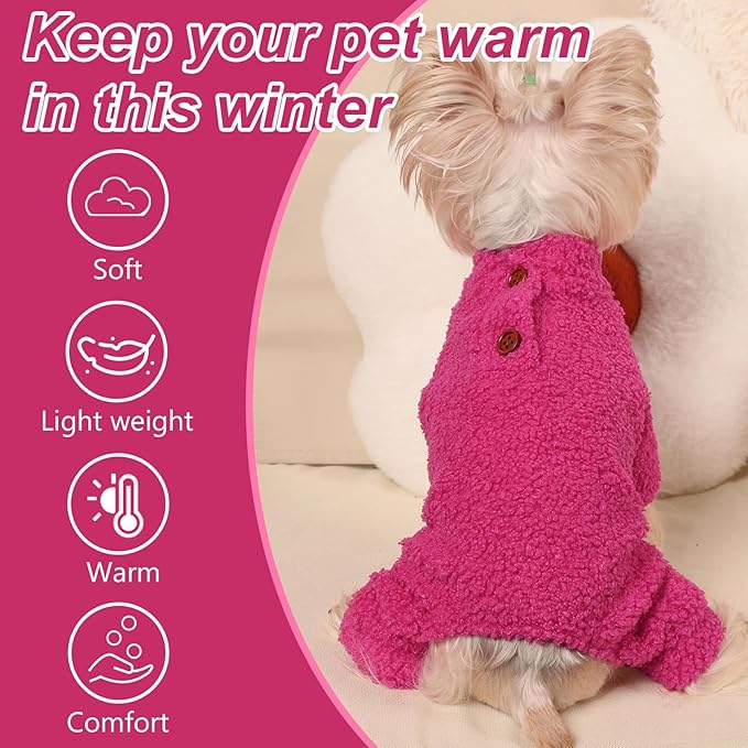 Dog Sweaters for Small Dogs Winter Dog Pajamas Sized Dogs Boy Girl Fleece Pet Clothes Puppy Outfit 4 Legs Jumpsuits for Chihuahua Yorkie Cat Apparel, Rose, M