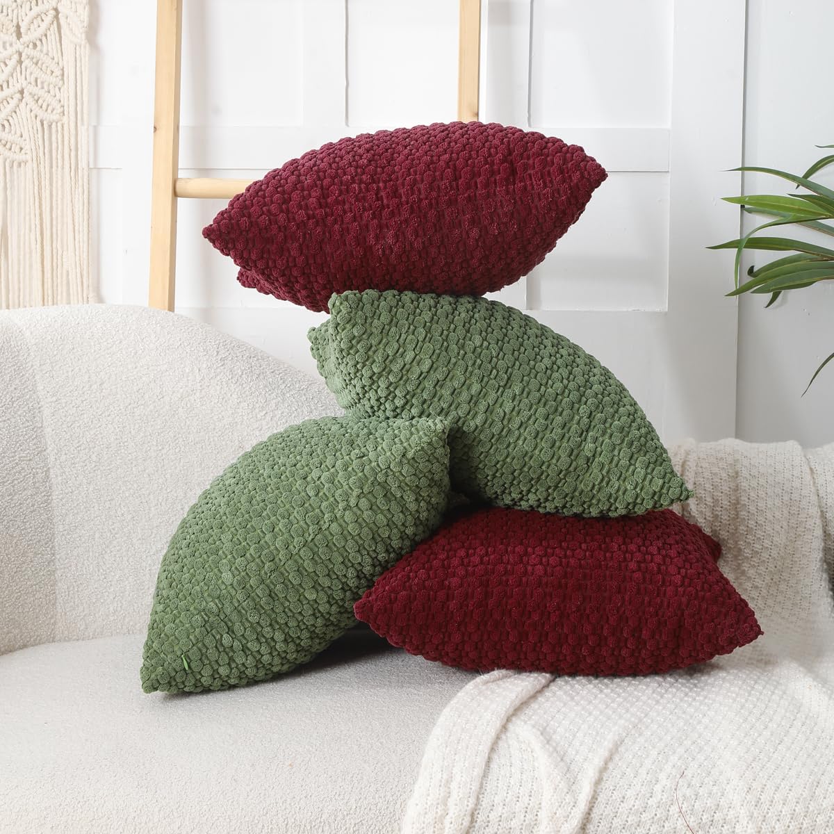 WOKANI Corduroy Decorative Throw Pillow Covers 20x20 Set of 2 Soft Boho Striped Decoration Pillow Covers Modern Farmhouse Home Decor for Sofa Living Room Couch Bed Green