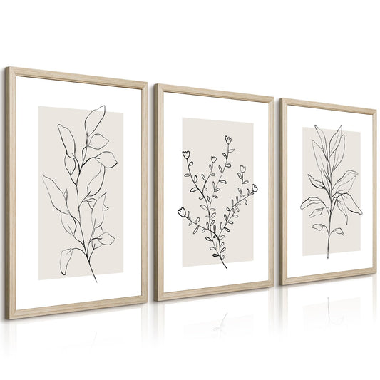 Neutral Botanical Prints Wall Art Decor Plant Minimalist Canvas Pictures Vintage Beige Wall Art Modern Farmhouse Line Poster Boho Abstract Painting Artwork for Bedroom 16x24 Inch Framed Set of 3