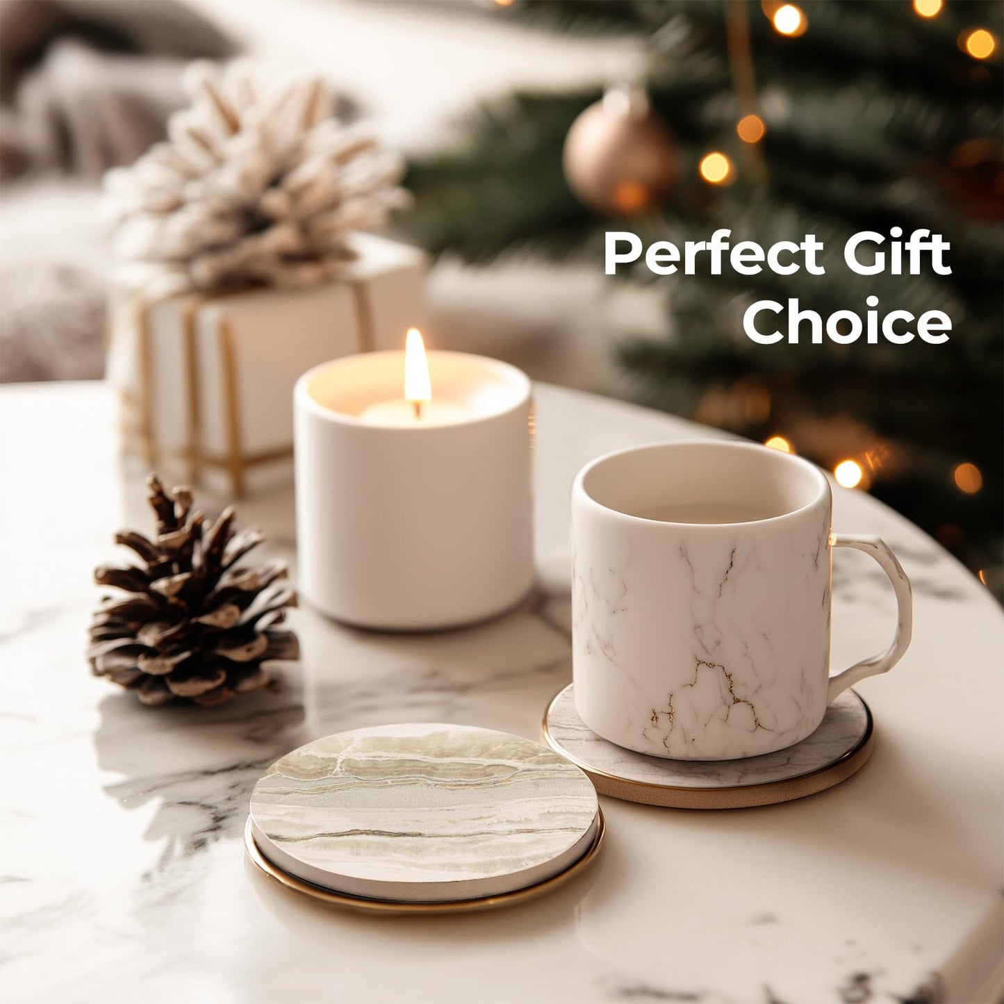 LIFVER Coasters Set of 6, Absorbent Drink Coasters, Marble Style Ceramic Stone Coaster for Drink Tabletop Protection, Modern Coaster Ideal for Home Decor Coffee Table House Warming Gifts