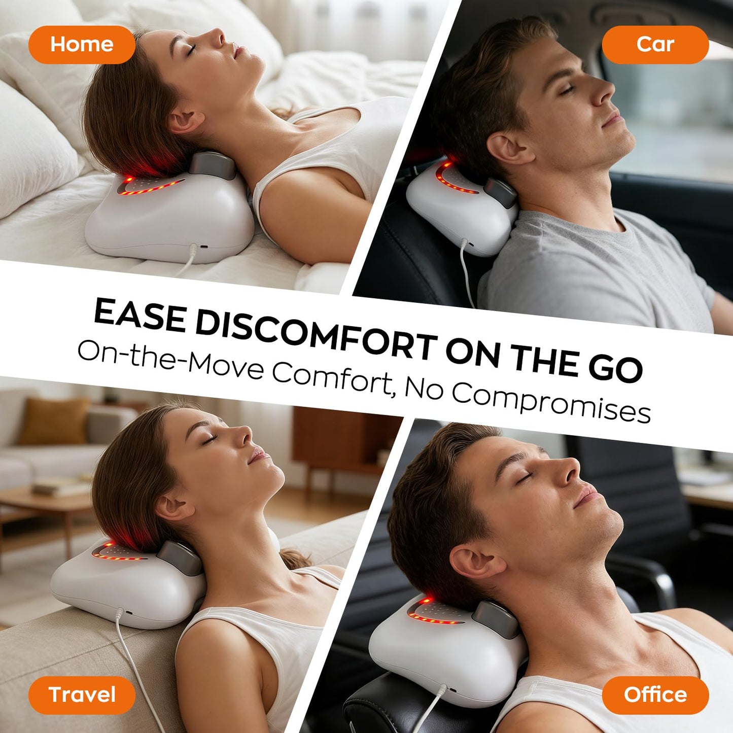 HUADUO-BEAUTY 3-in-1 Shiatsu Neck & Back Massager with Heat, Vibration & Airbag Traction, Portable Cordless Electric Massage Pillow Ergonomic Design for Deep Tissue Pain Relief Muscle Relax