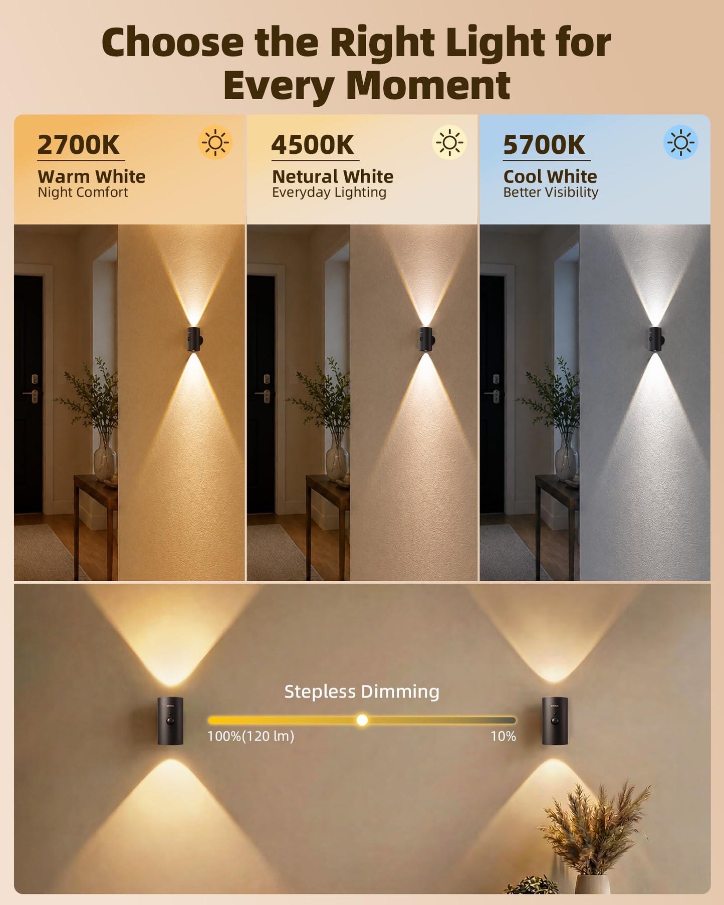 EZVALO Motion Sensor Wall Lights, Rechargeable Battery Operated LED Wall Sconce with Remote, 3 Color Temps & RGB, Peel and Stick Wall Lamps for Hallway, Stairway, Living Room (2 Pack, Black)