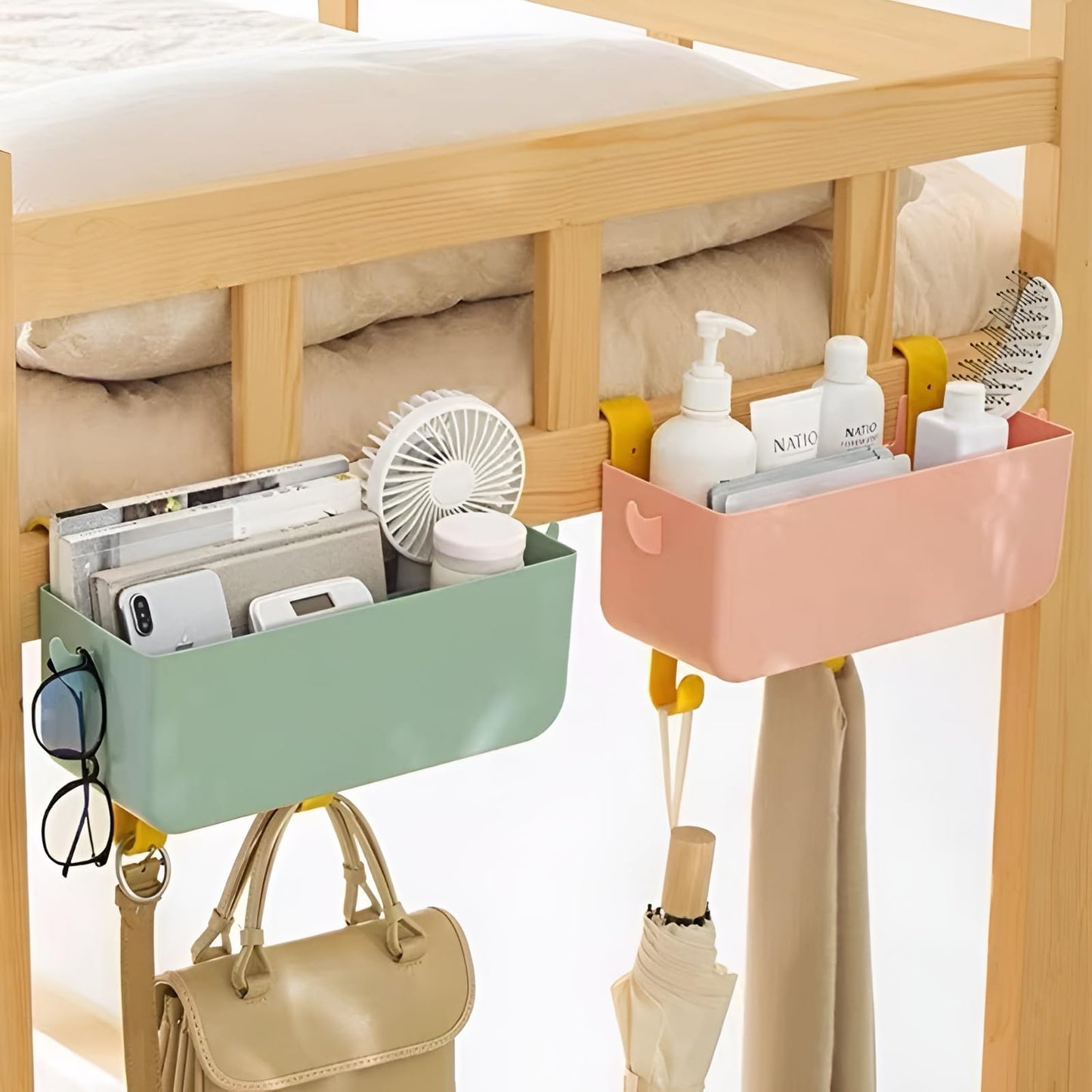 GWEOBZ Bunk Bed Shelf for Top Bunk Bedside Shelf Accessories for Kids Bunk Bed Caddy with Hooks for Bed Rail
